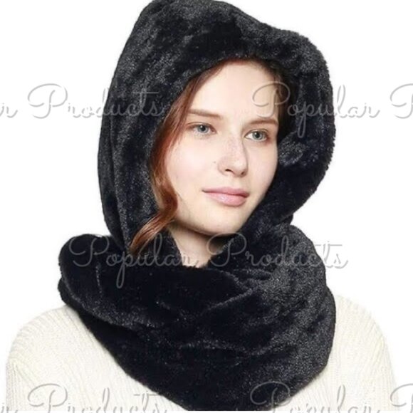 3/$30 Lux Faux-Fur Infinity Scarf, Black - Picture 3 of 6